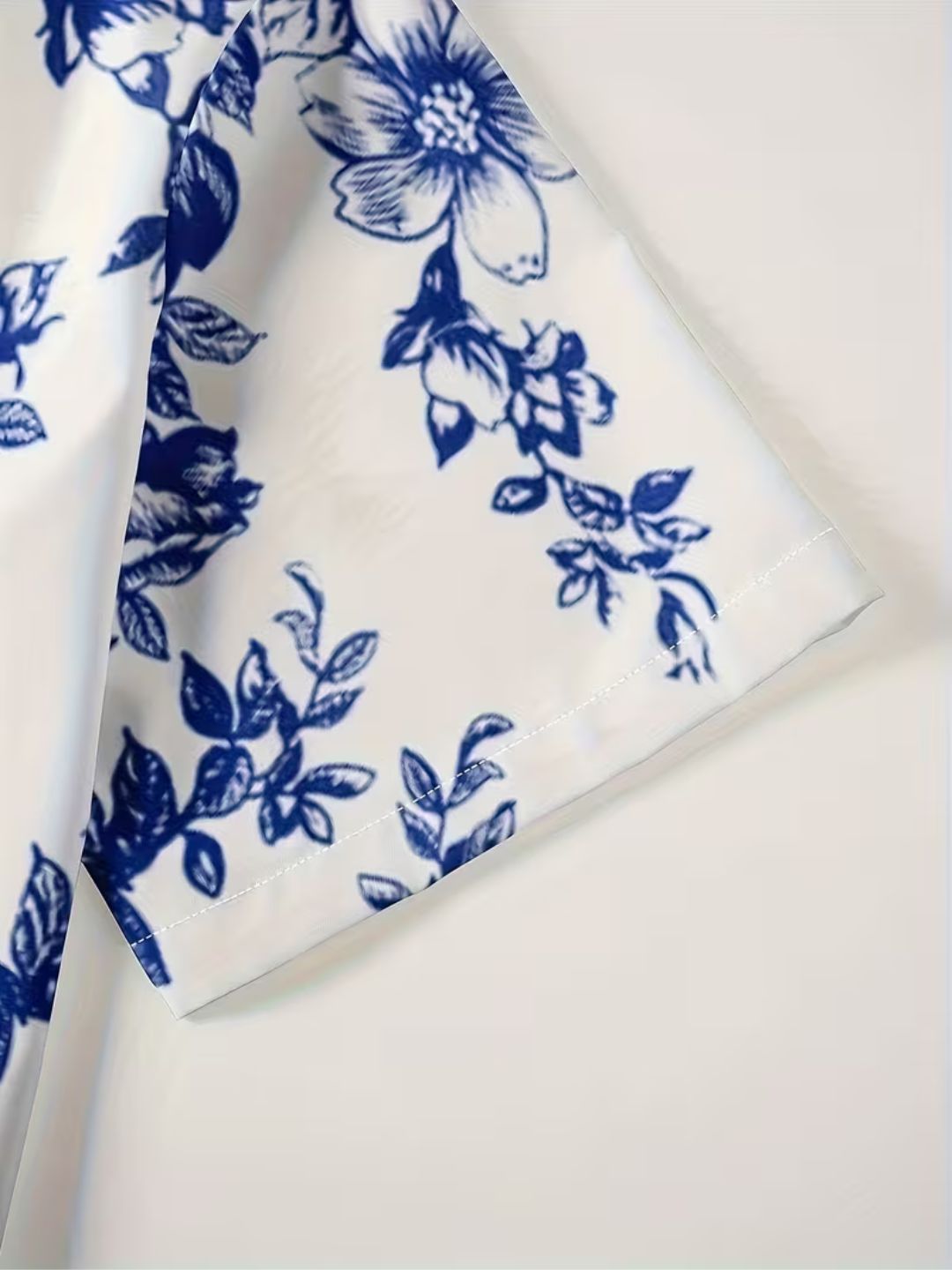 Ocean Blue Botanical Print Casual Shirt