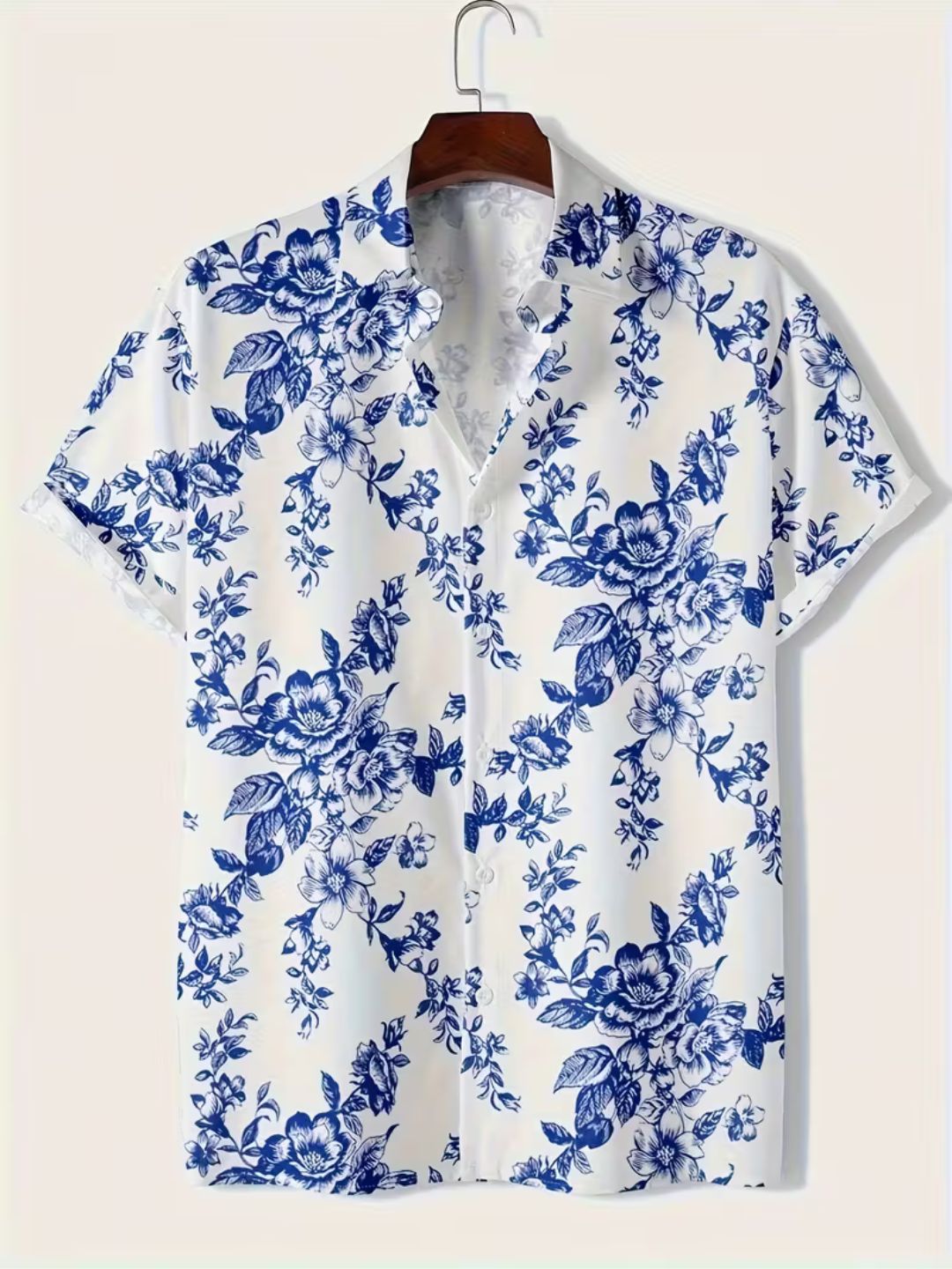 Ocean Blue Botanical Print Casual Shirt