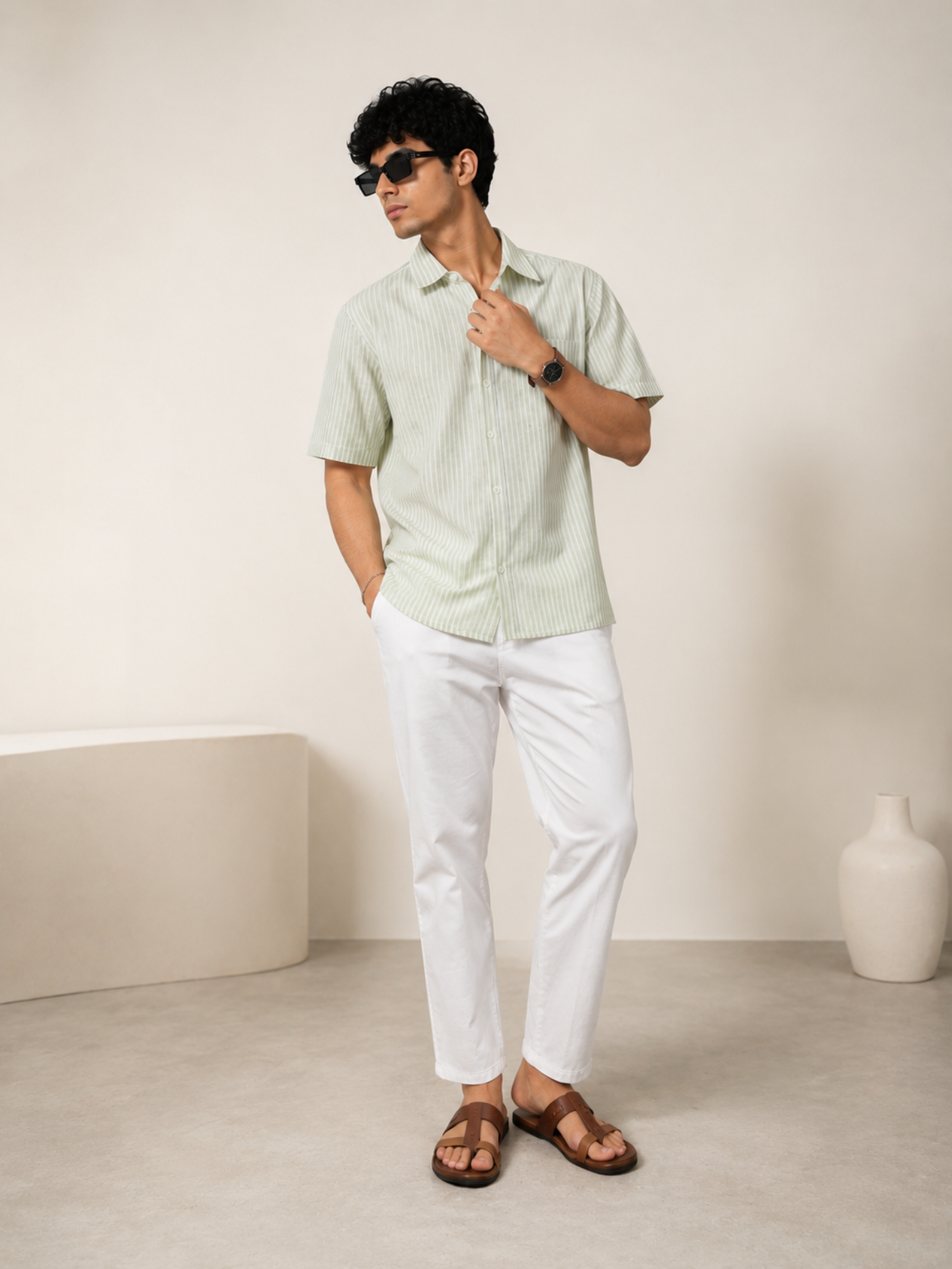 Pistachio Pinstripe Casual Shirt