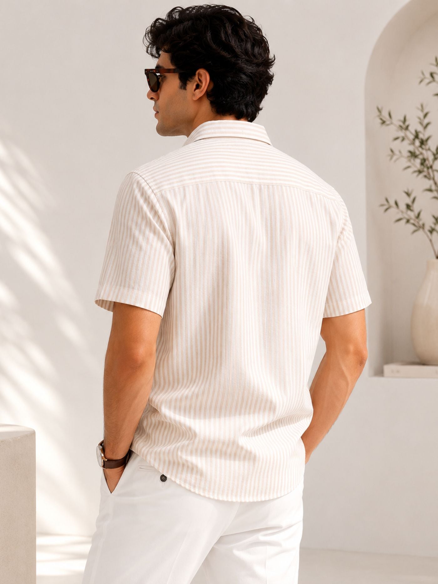 Beige Breeze Shirt men's half sleeve premium striped shirt