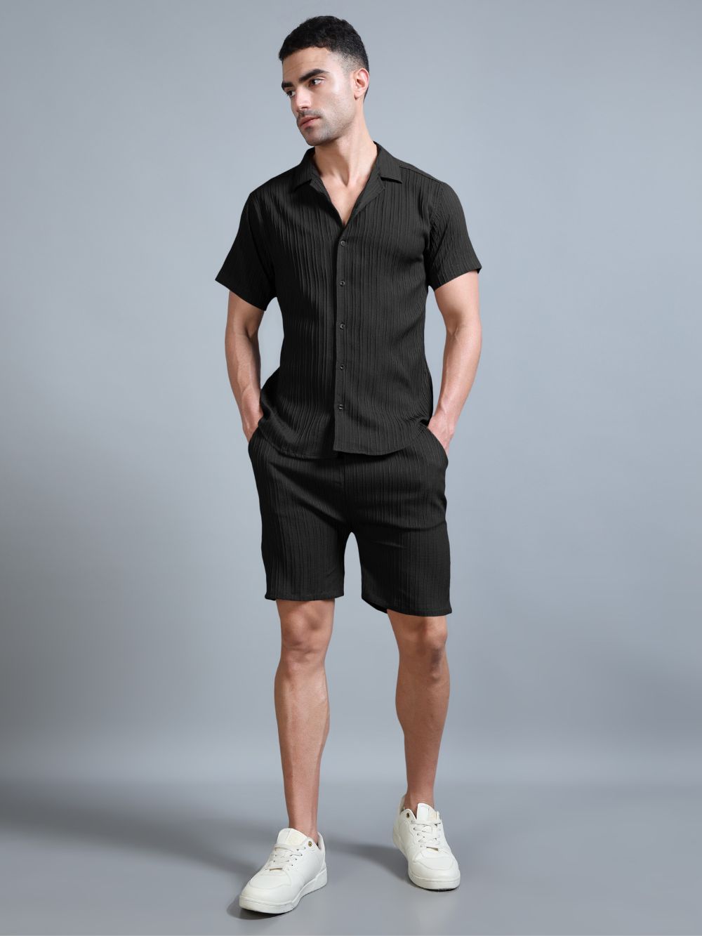 Black textured co-ord set for men, Lunar Eclipse edition