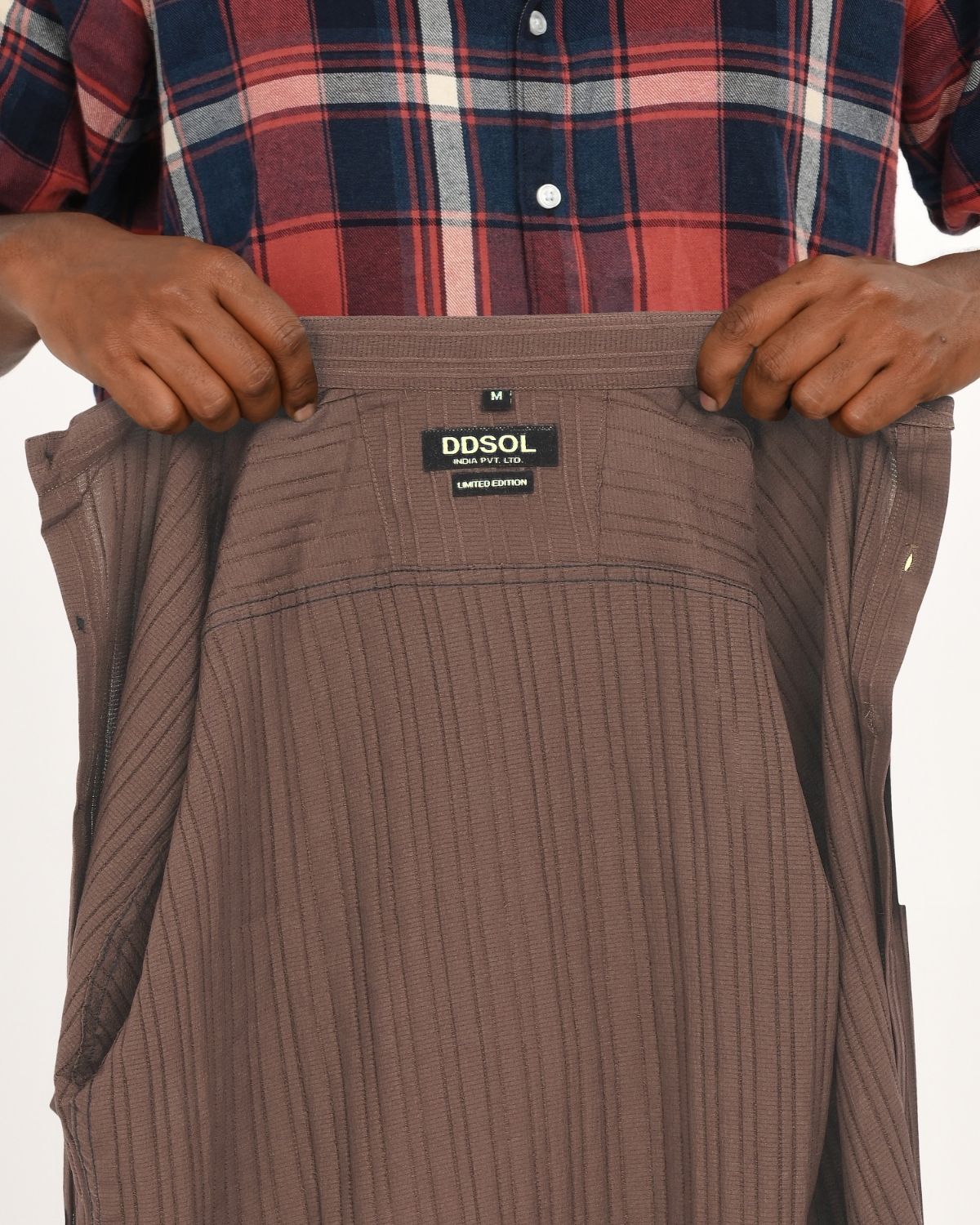Chocolate brown textured shirt cotton linen fabric label