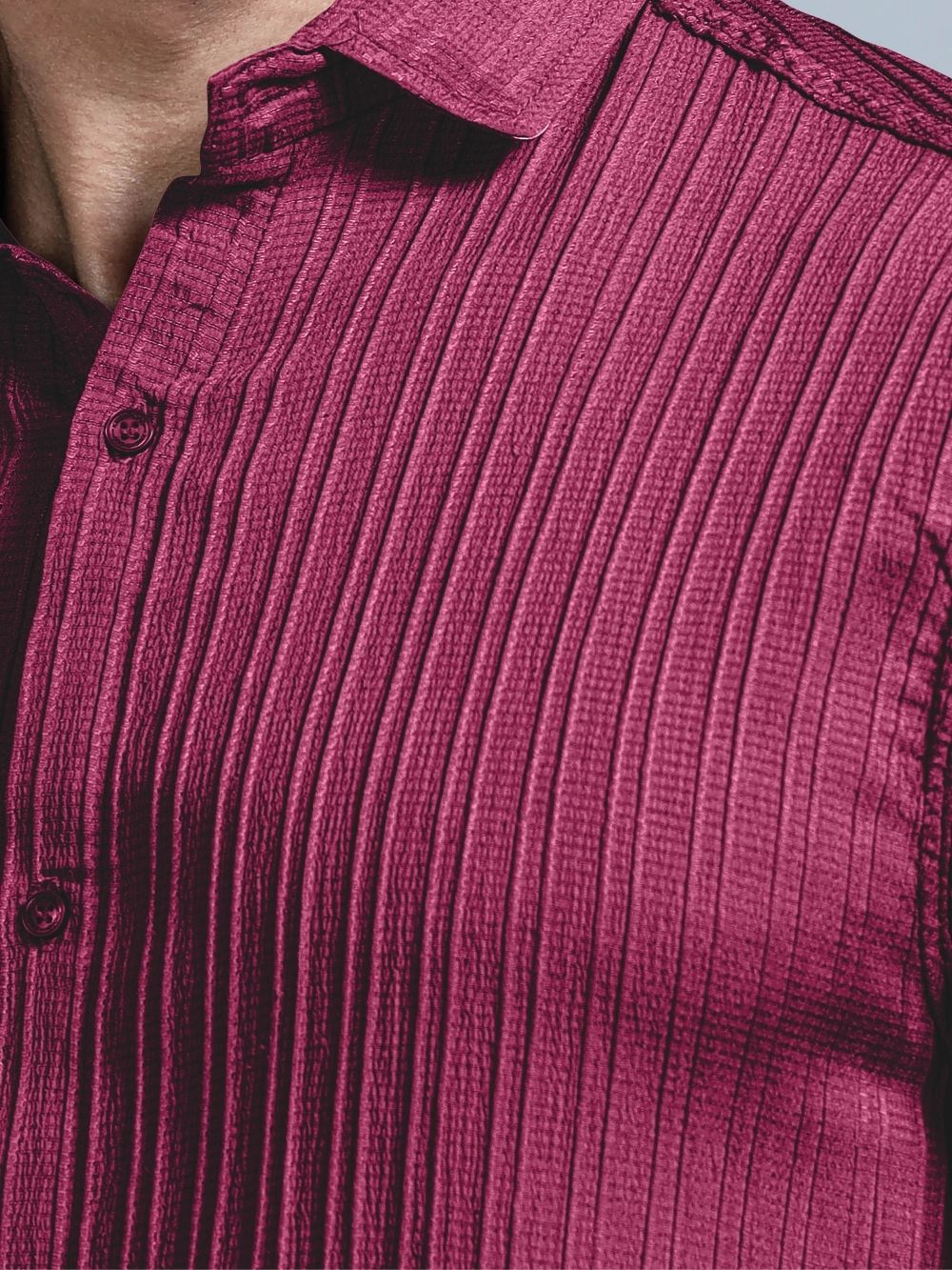 Close-up of Wine Red Textured Cord Shirt fabric texture