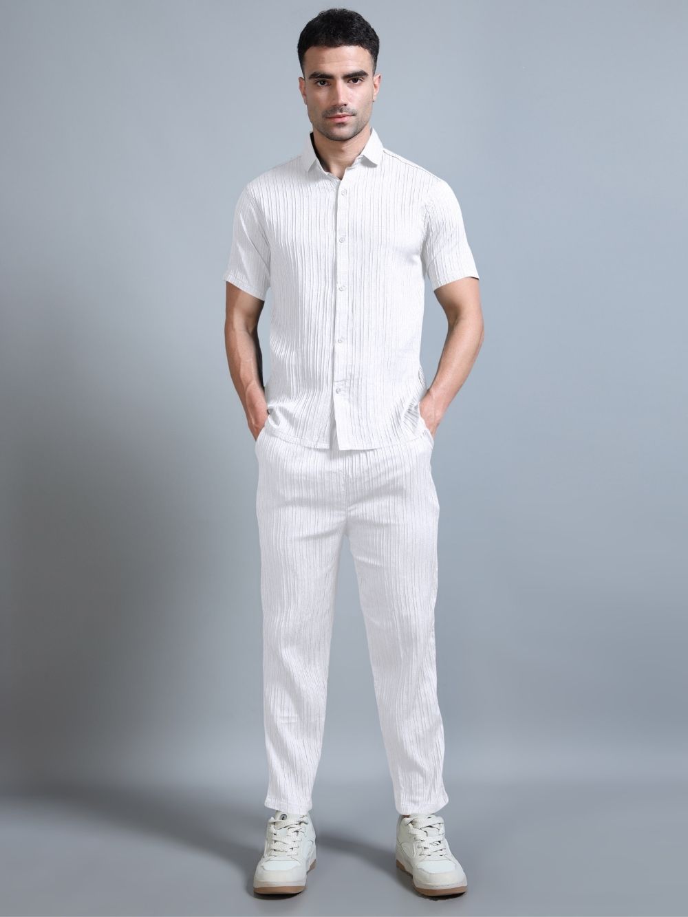 Full-length men’s ivory white cord set