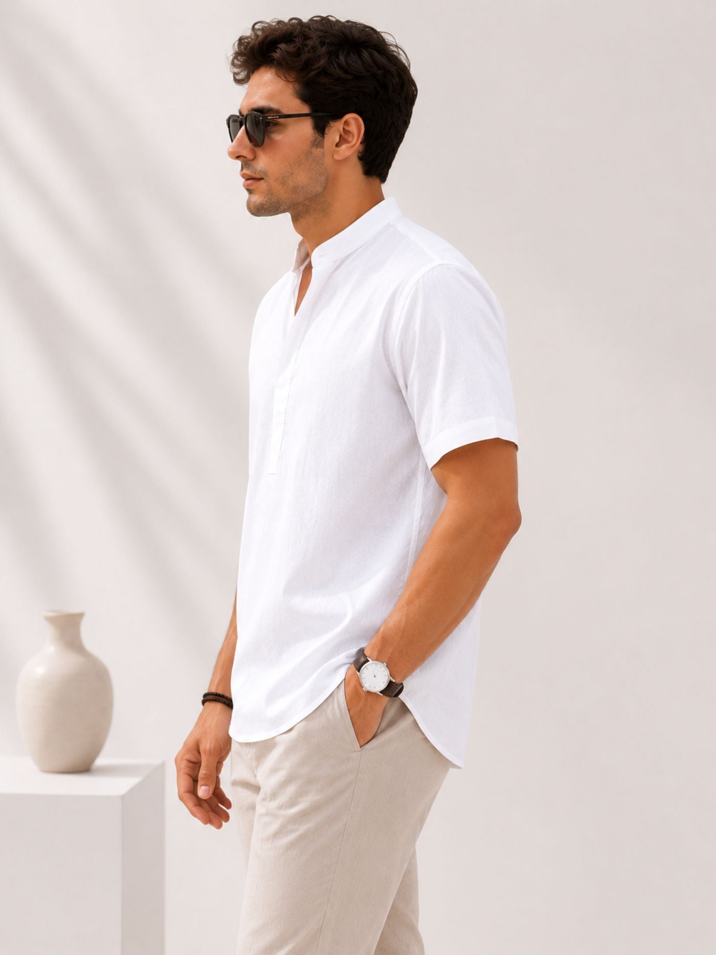Luxury Resort Wear Kurta Shirt in Ivory White