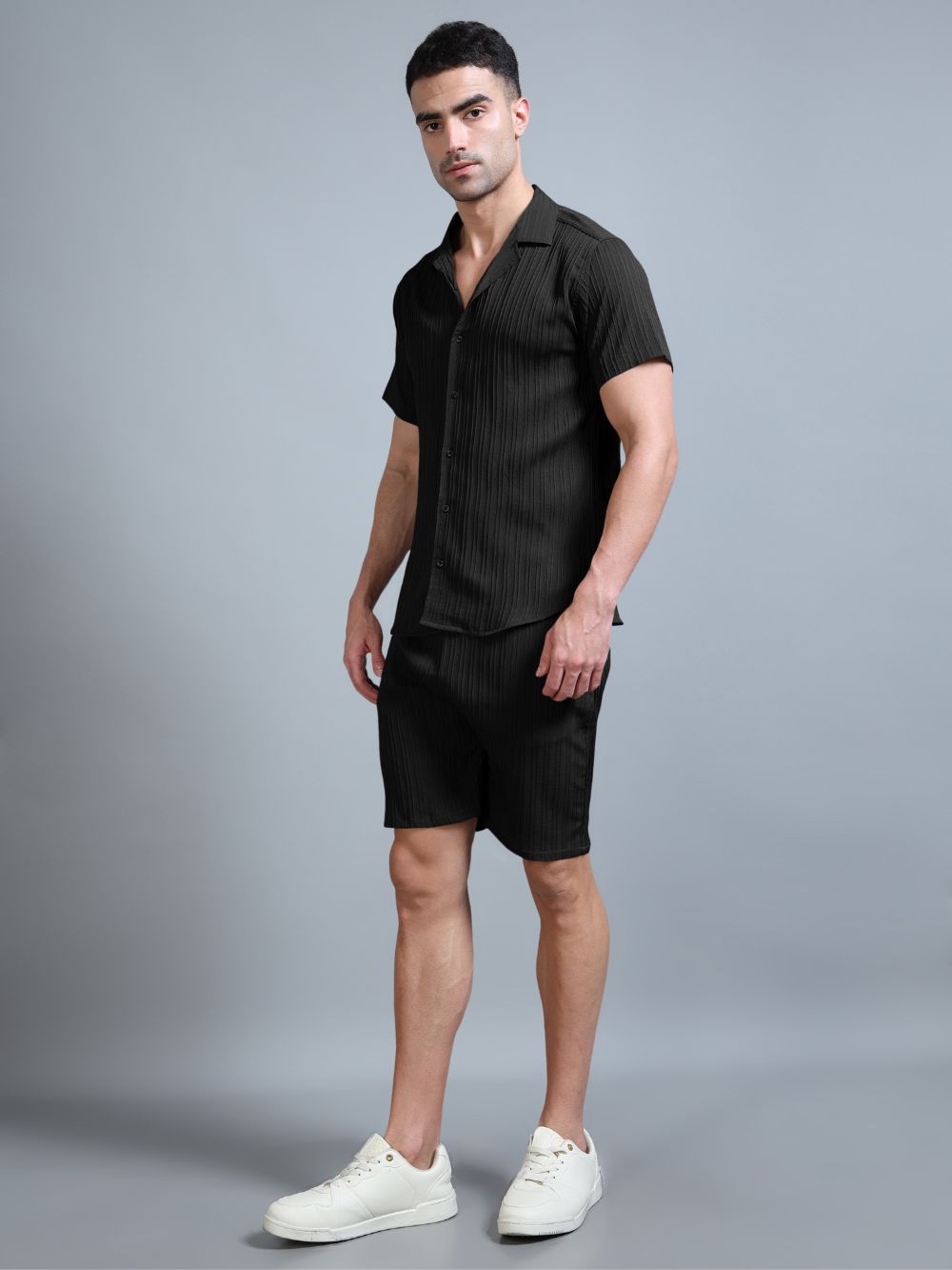 Men’s Lunar Eclipse black co-ord set with shirt and shorts