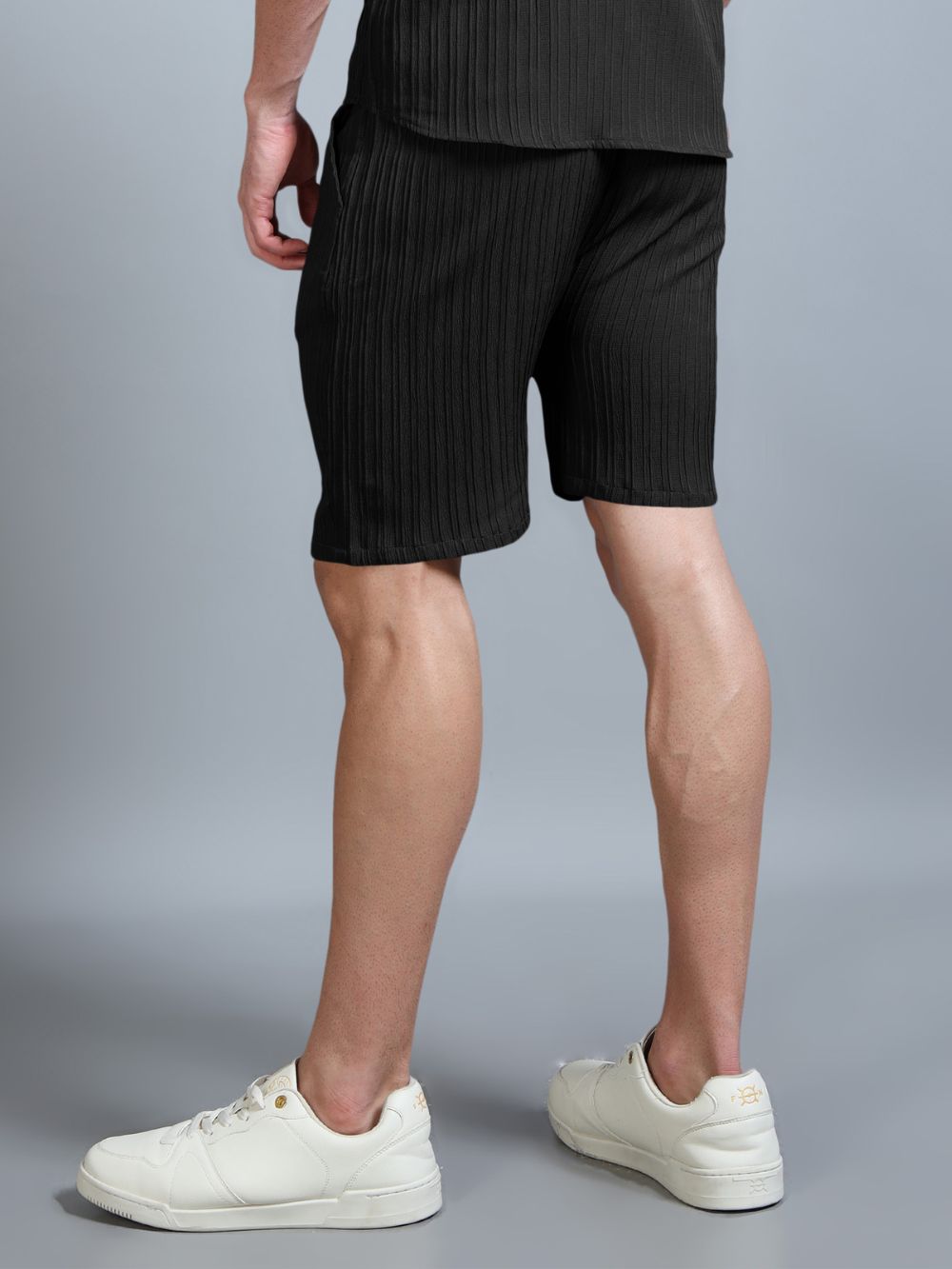 Men’s Luxe Ribbed Drawstring Shorts in Black – Back View