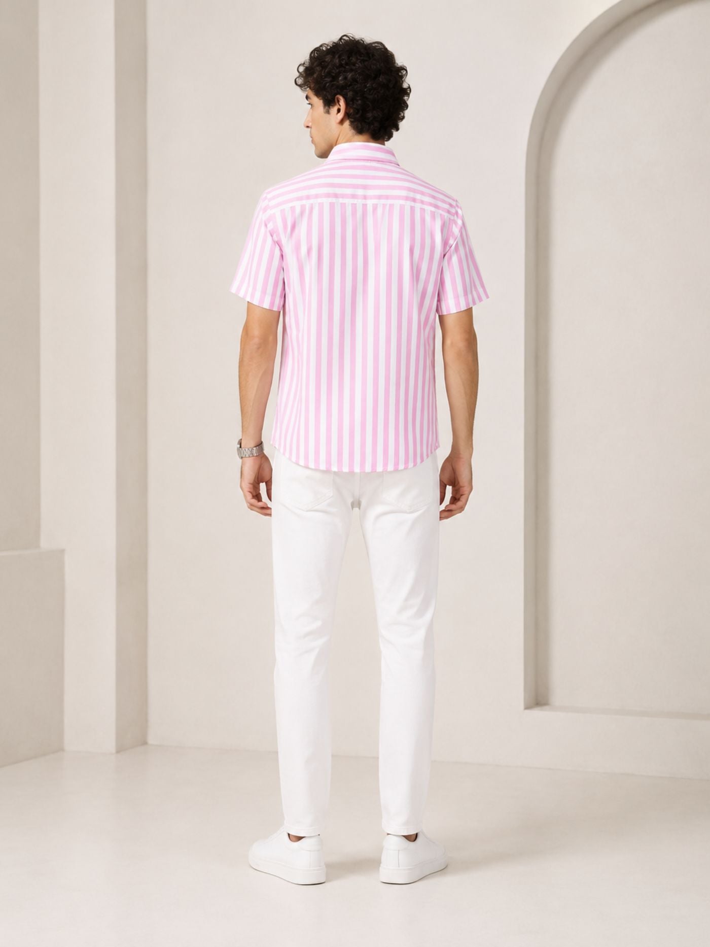 Men's Rose Pink Striped Shirt Back View