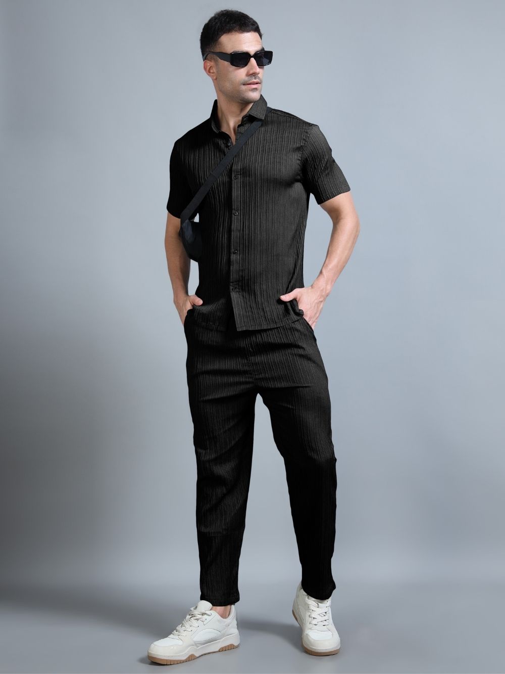 Men’s black cord set front view