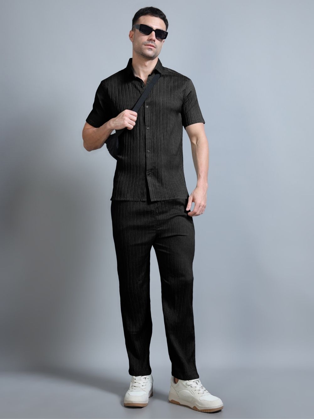 Men’s black cord set side view