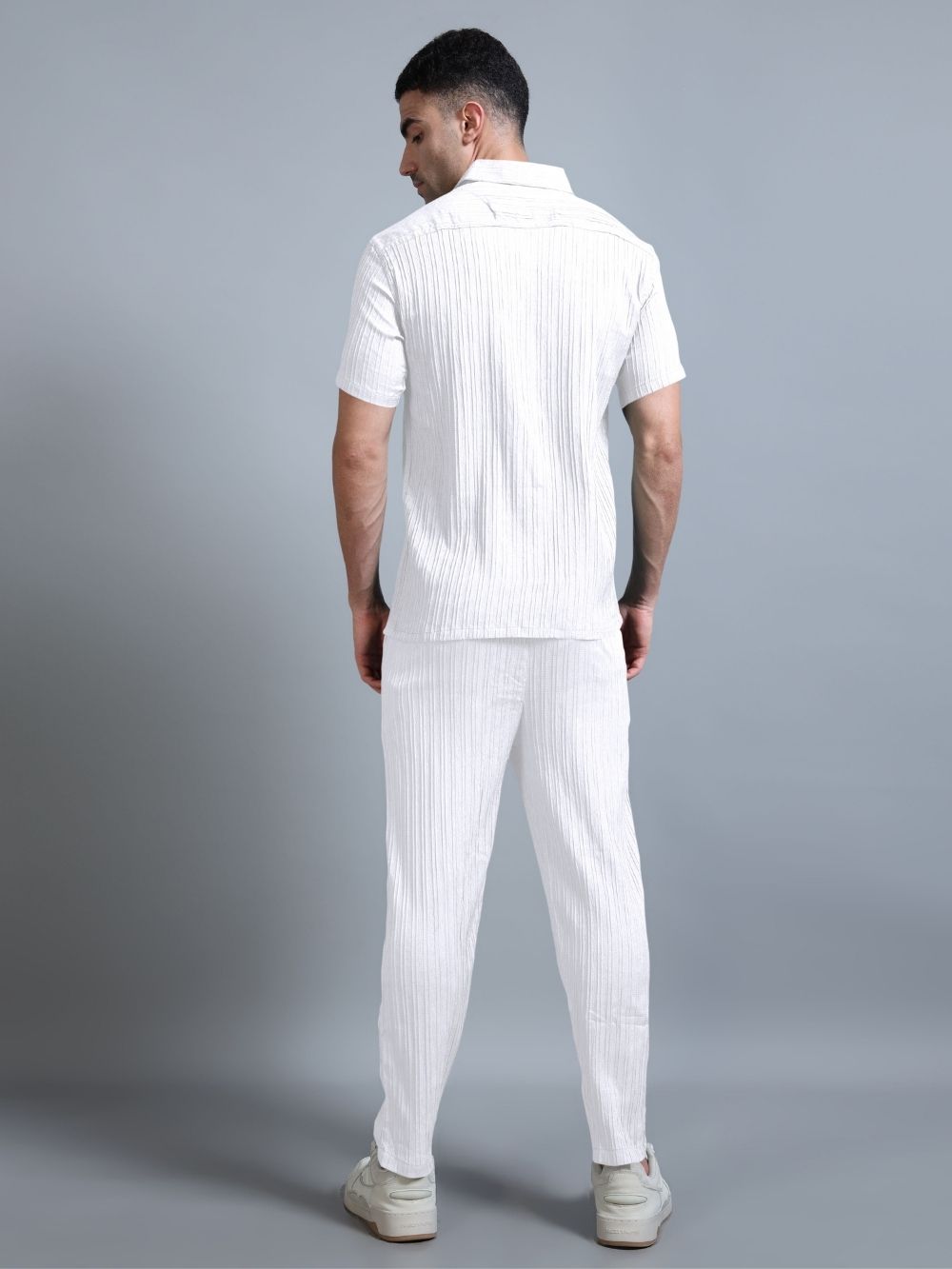 Men’s ivory white cord set back view