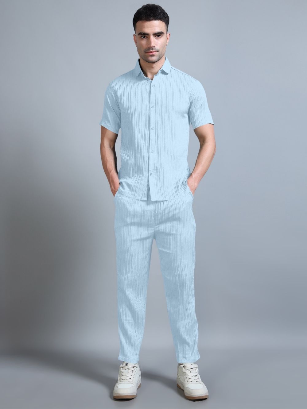 Men’s sky blue cord set full outfit with sneakers
