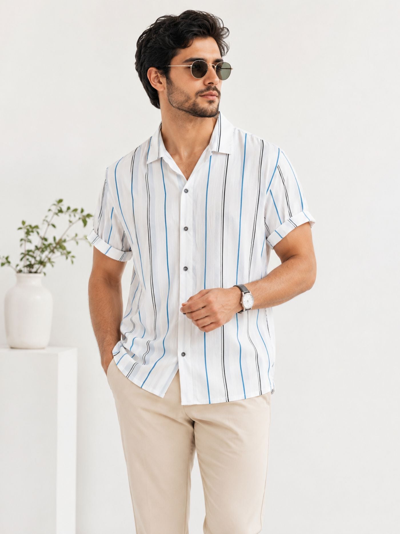 Metro Sky Stripe Shirt for men in engineered comfort fabric