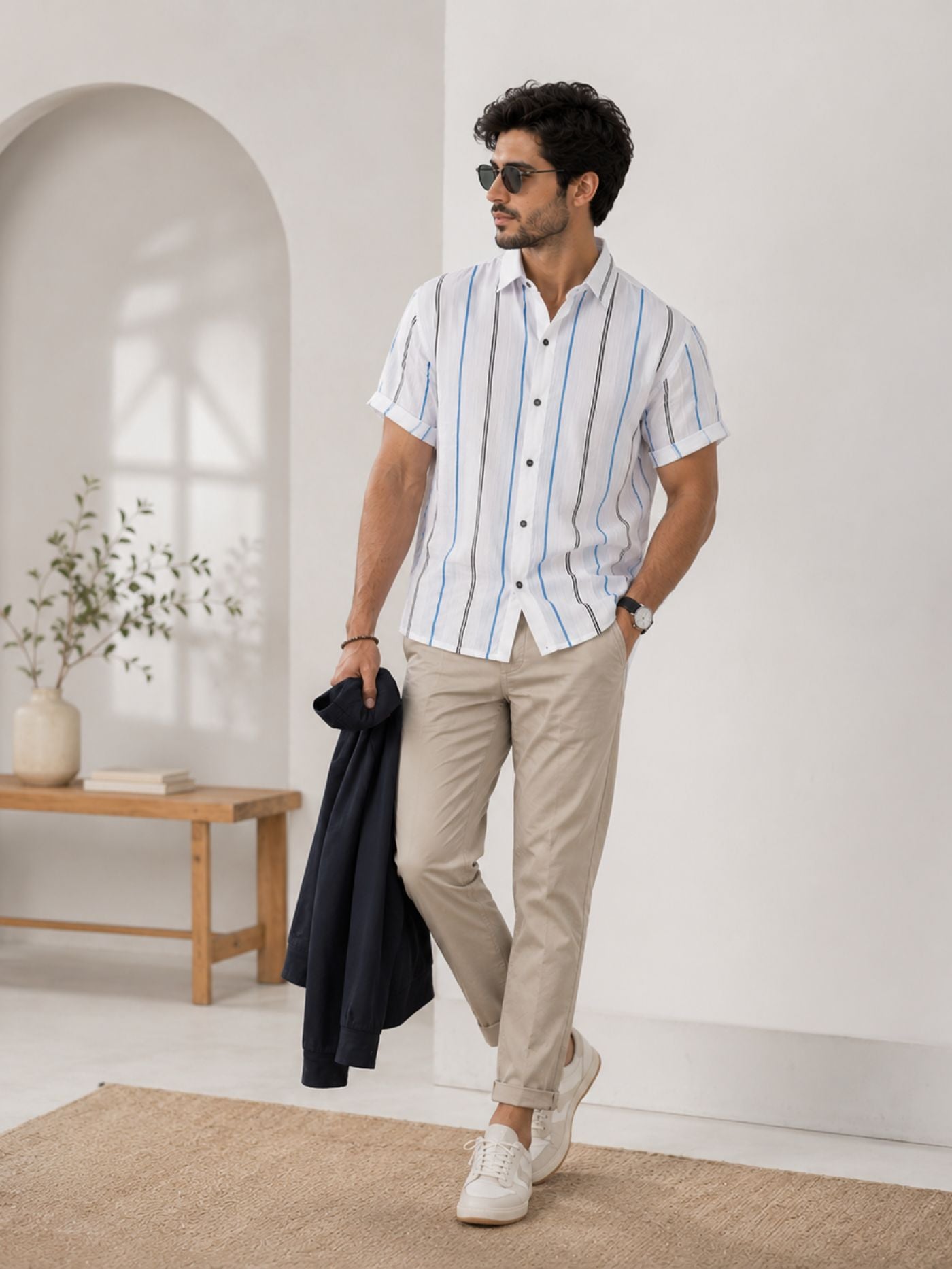 Metro Sky Stripe Shirt front view for Shopify listing