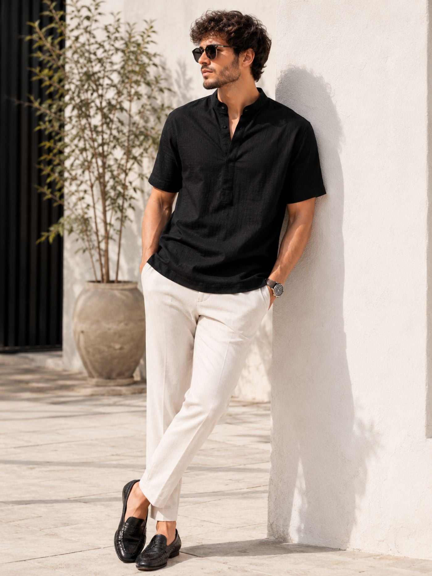 Minimalist Black Kurta Shirt for Men