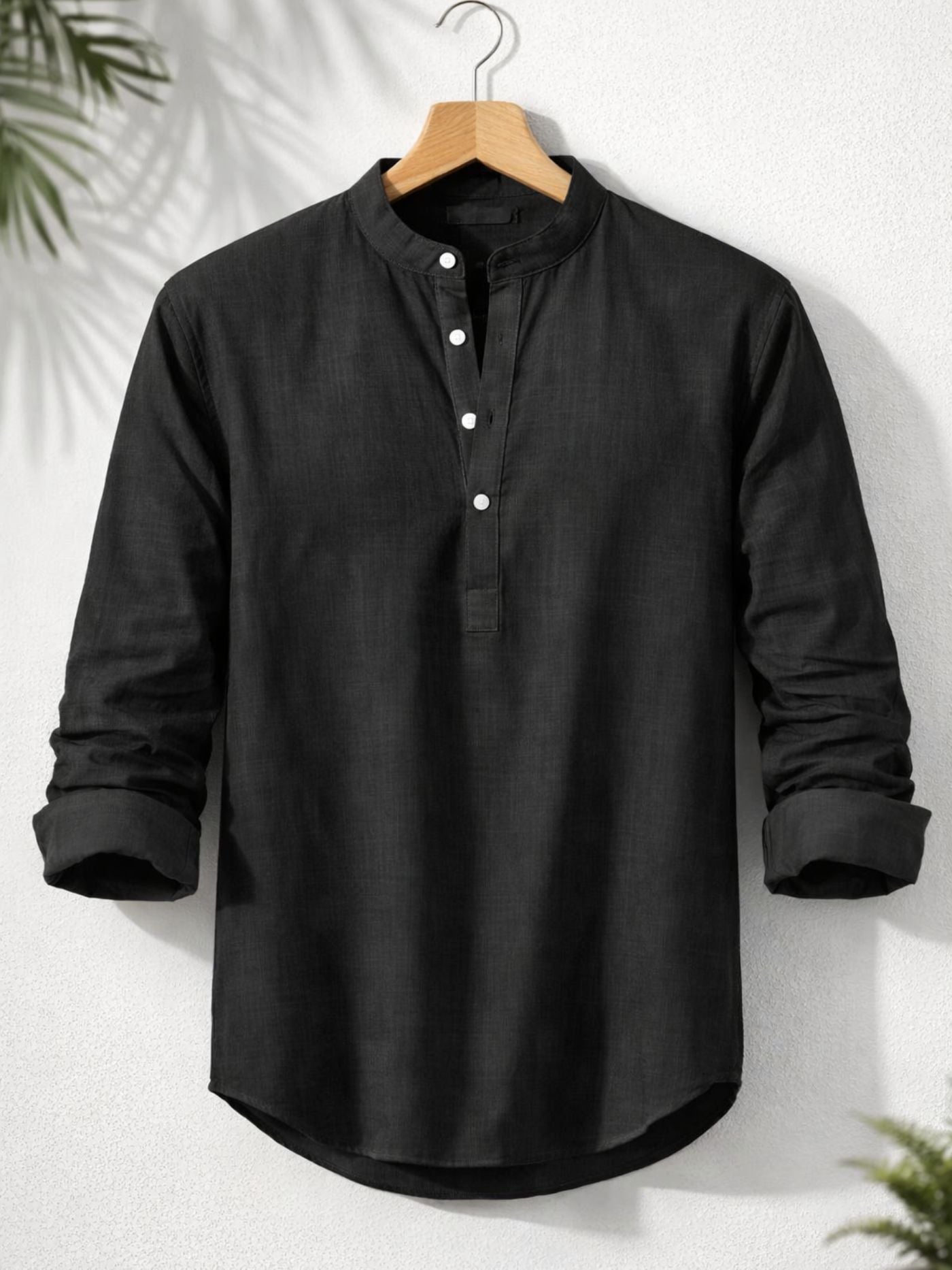 Modern tailored black shirt for evening wear