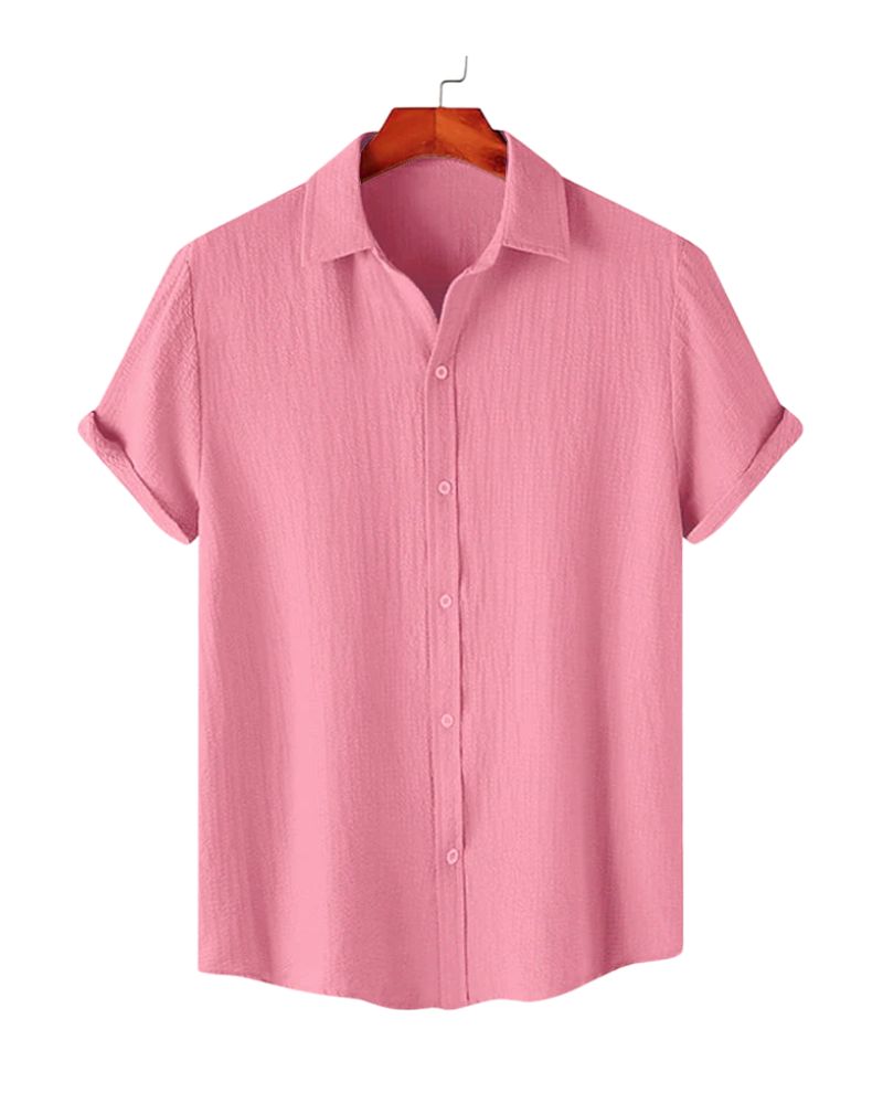 Pink crinkled cotton shirt for men