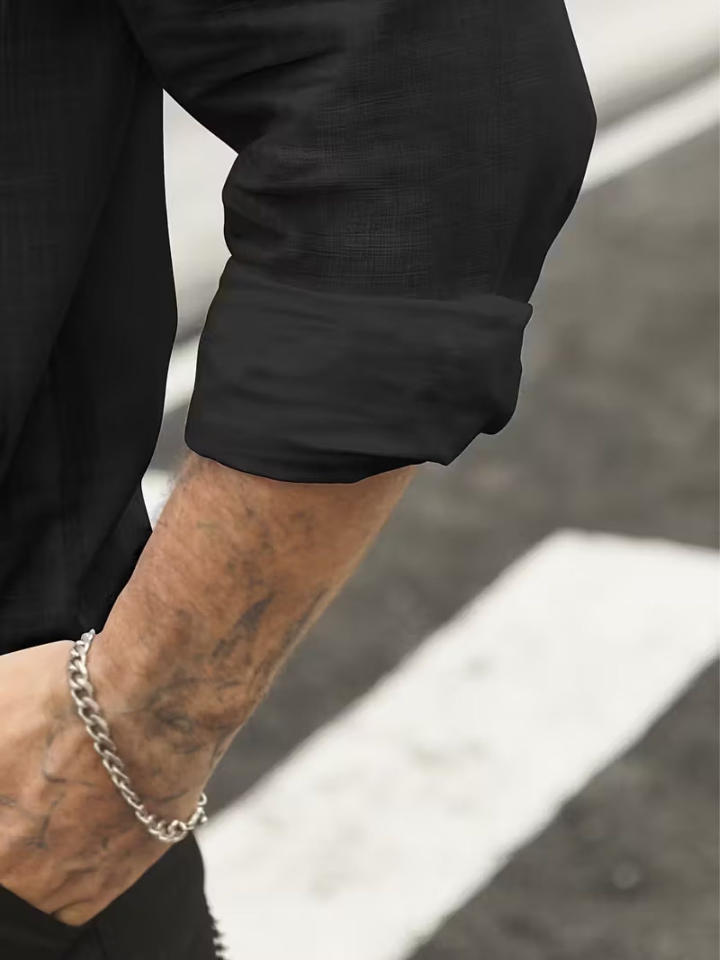 Rolled sleeve detail lightweight black shirt