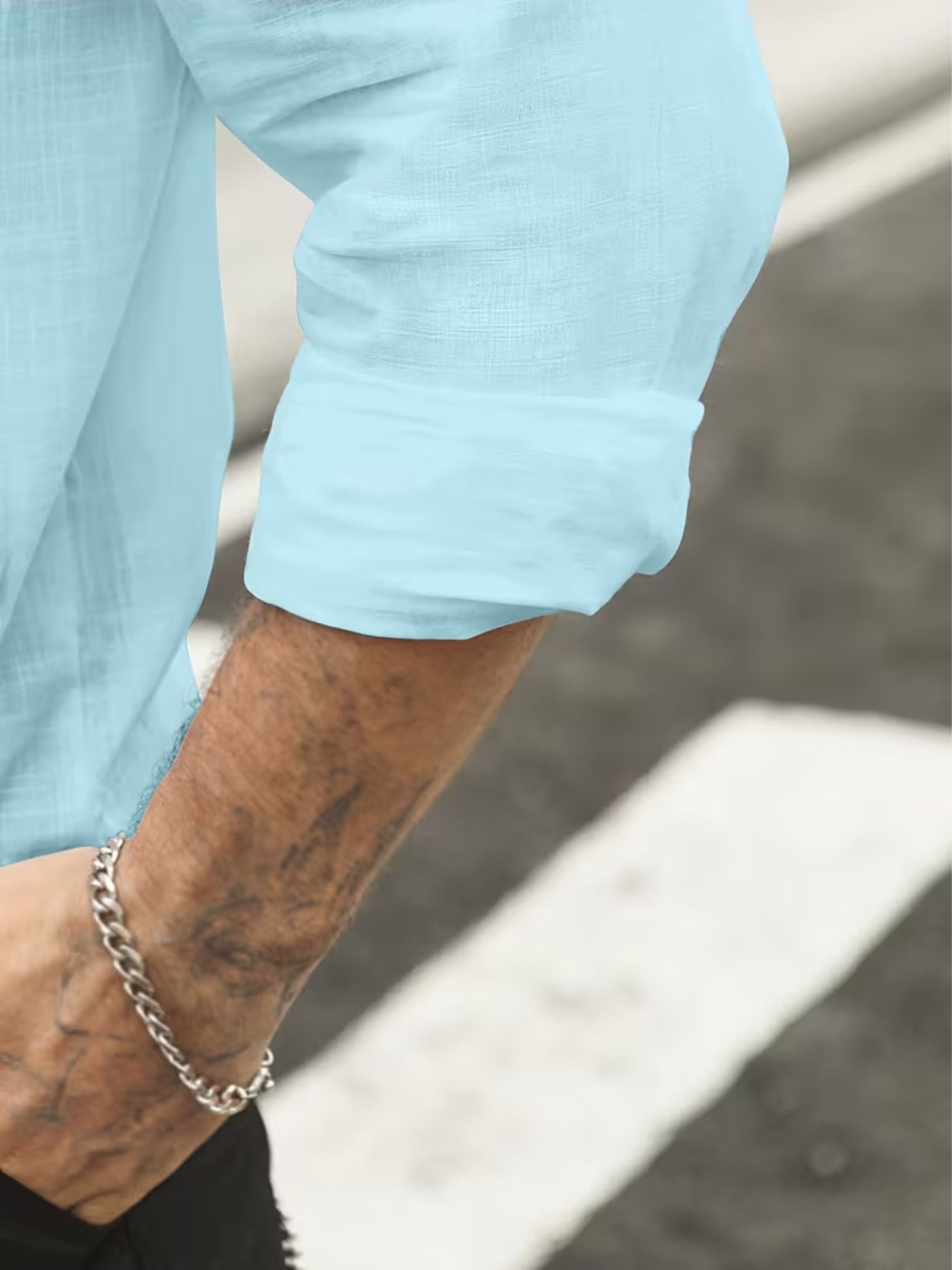Rolled sleeve lightweight summer shirt detail