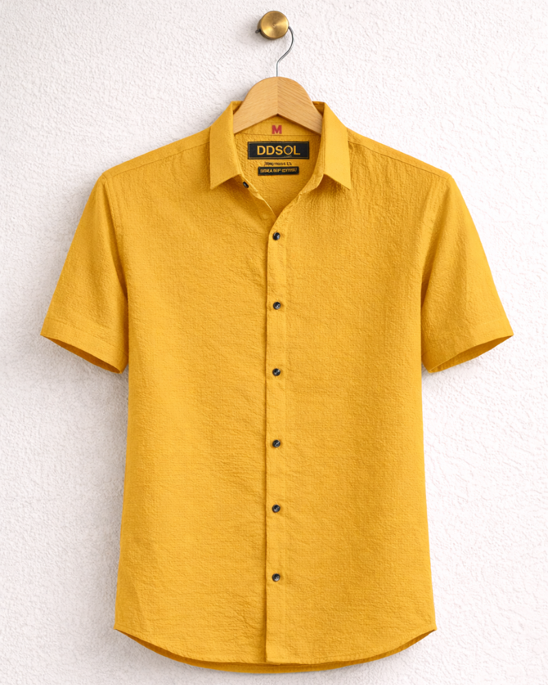 Signature Poplin Shirt for Men in Mustard Yellow with Split Point Collar