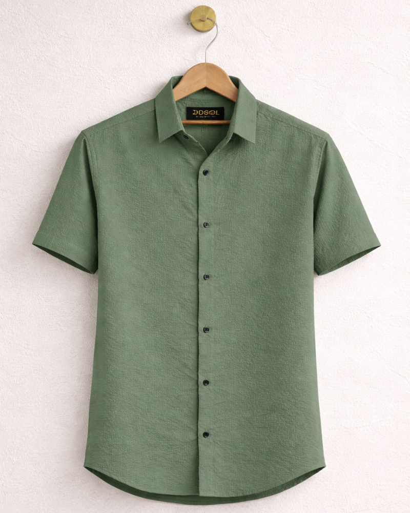 Signature Poplin Shirt for Men in Olive Sage with Split Point Collar