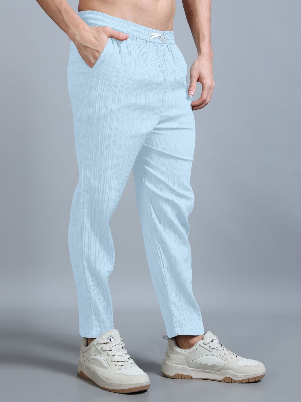 Sky blue cord pants with drawstring waistband