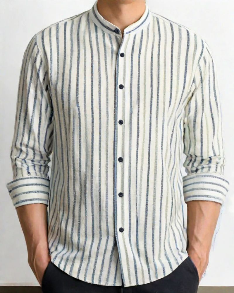 Premium Striped Mandarin Collar Casual Shirt
