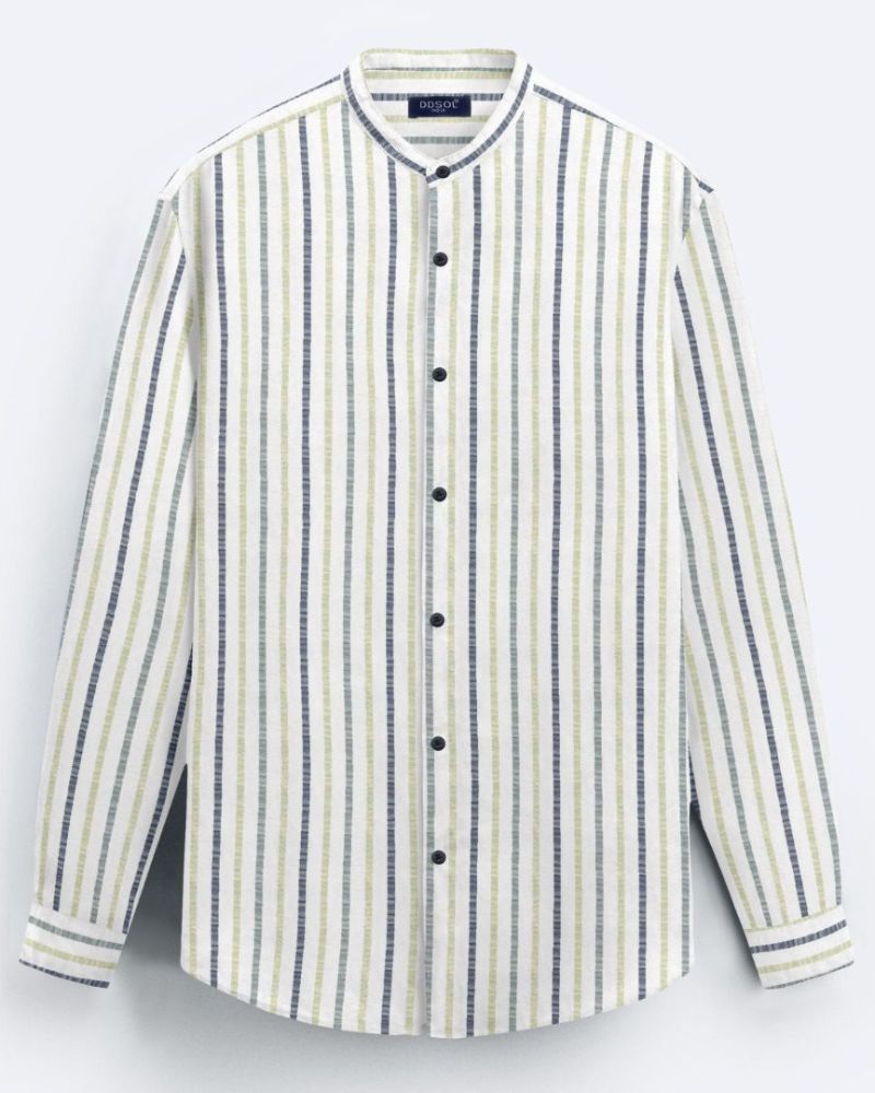 Premium Striped Mandarin Collar Casual Shirt
