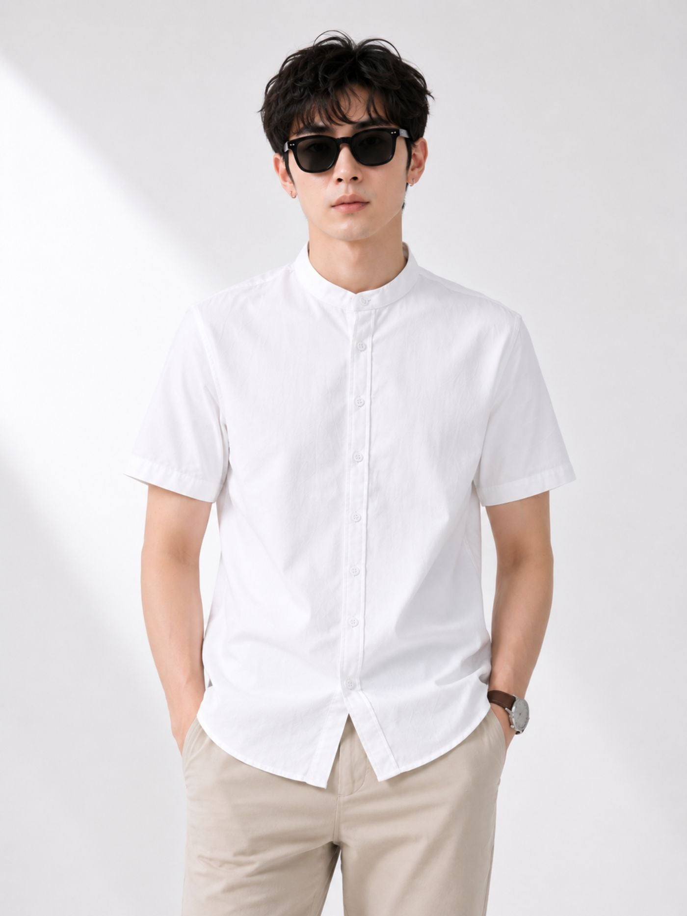 The Blanc Signature Shirt Pure White premium mandarin collar half sleeve shirt for men
