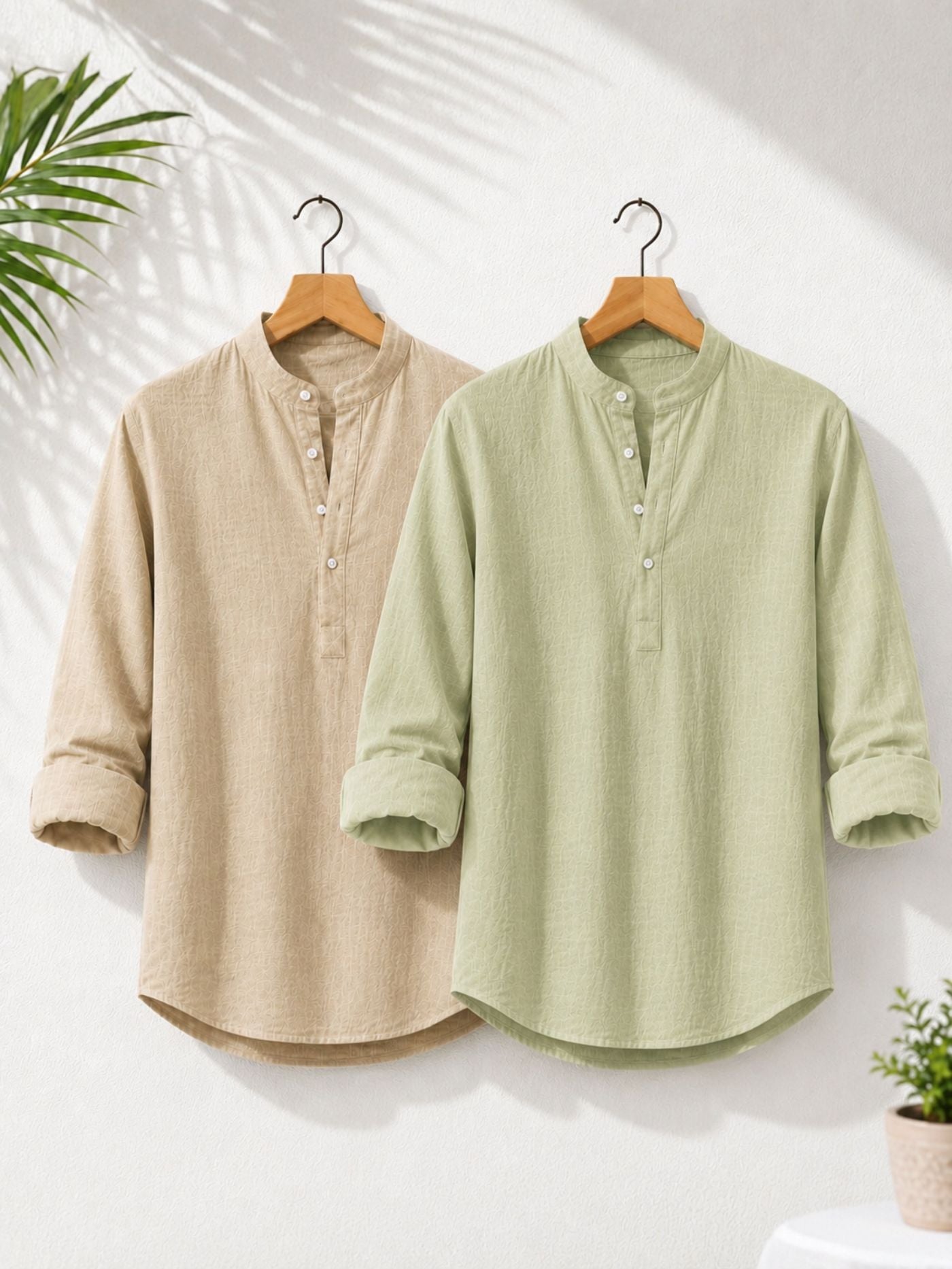 The Signature Cotton Combo Beige and Pista Pure Cotton Kurta Shirts for Men