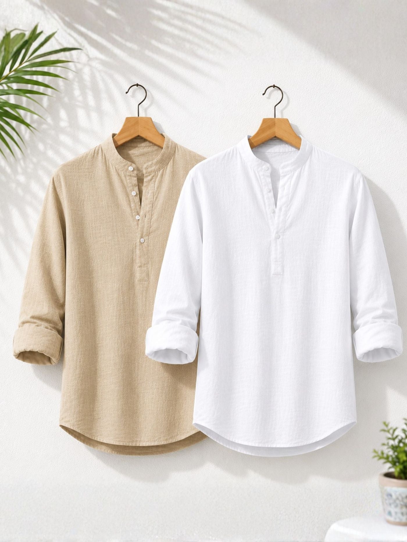 The Signature Cotton Combo White and Beige Pure Cotton Kurta Shirts for Men