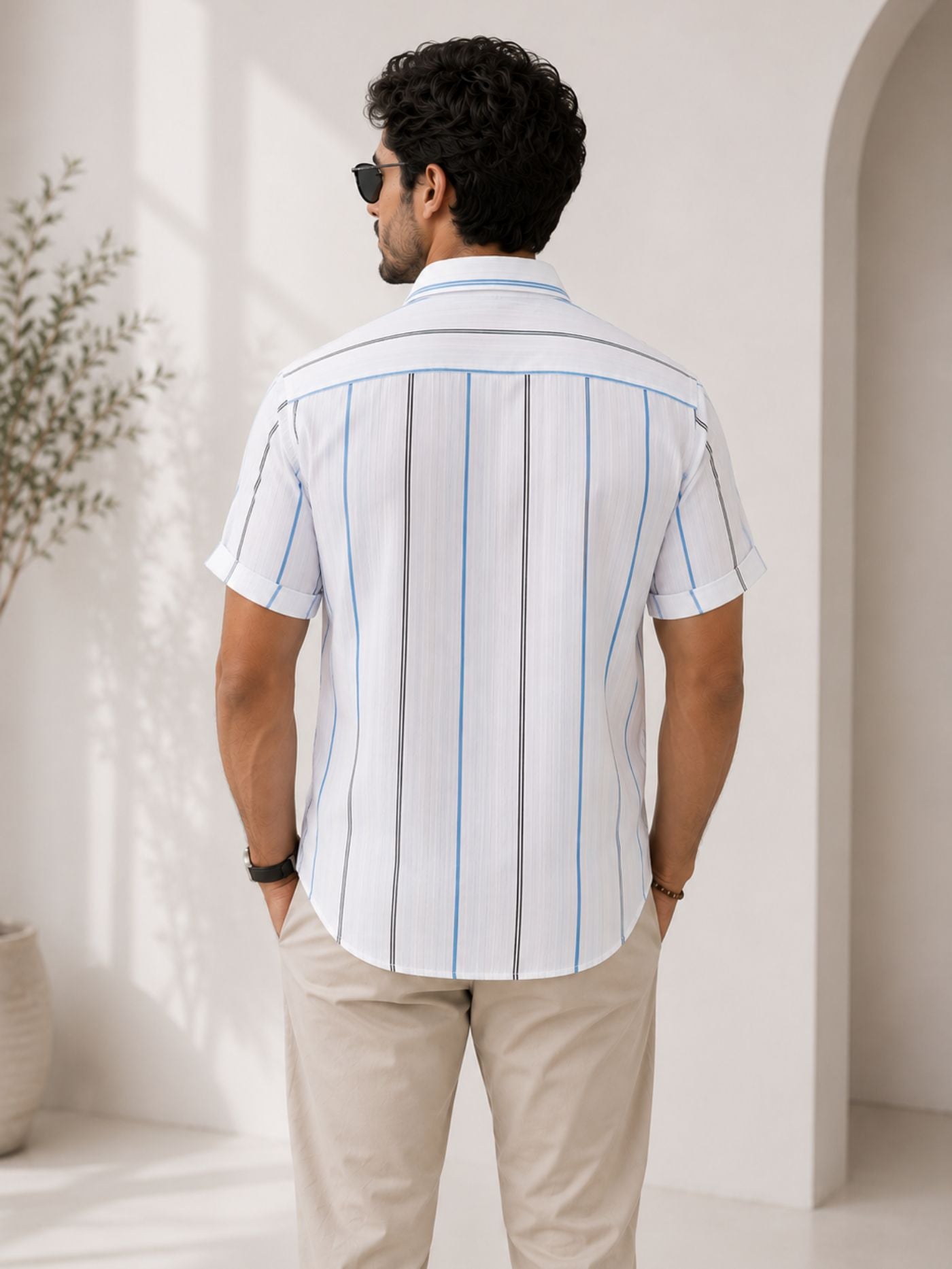 White base Metro Sky Stripe Shirt with classic collar