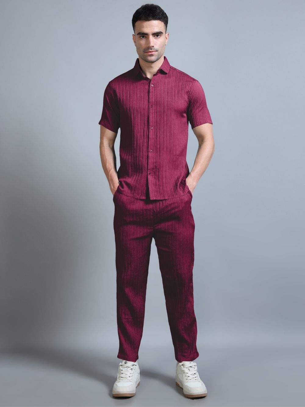 Wine Red Cord Set two-piece outfit – shirt and pants