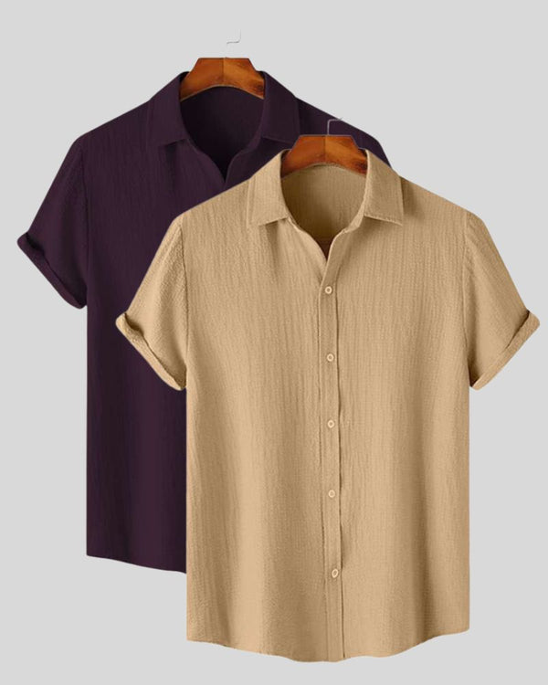 2-pack men’s shirts – dune beige and mulberry plum colors