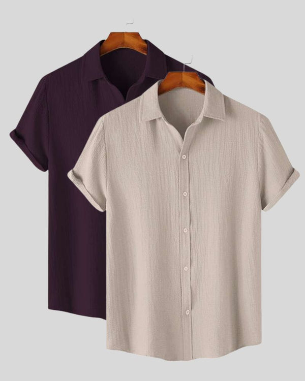 2-pack men’s textured shirts – stone and sable color combo