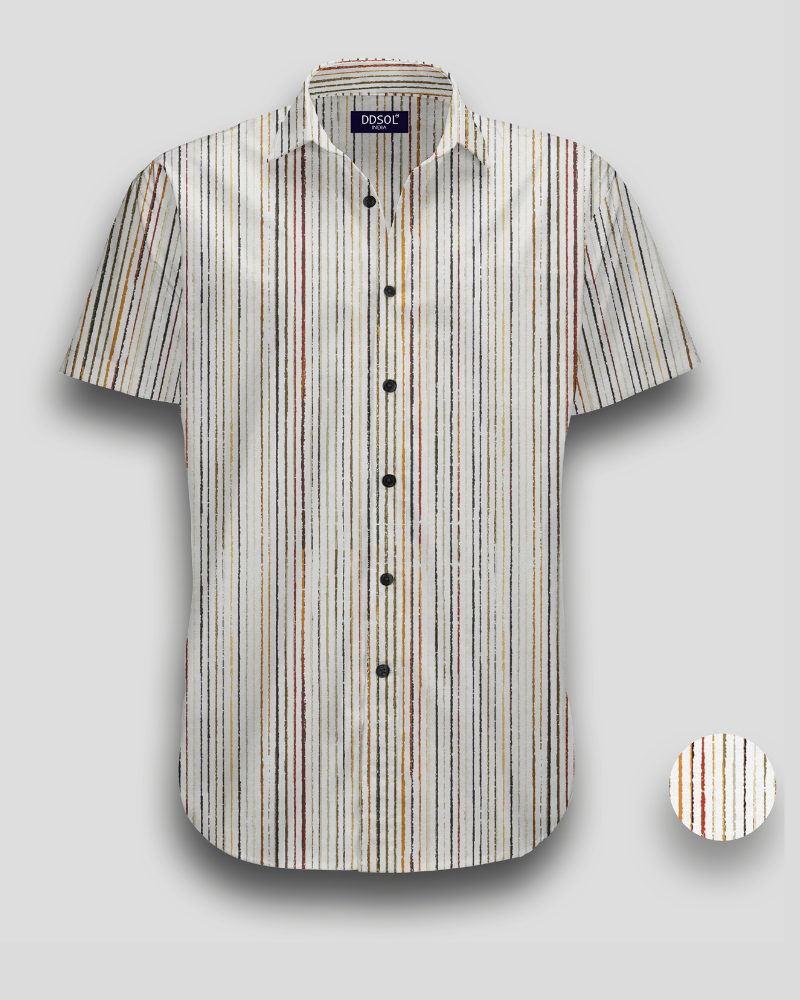 Men's multicolor striped short sleeve cotton shirt - front view

