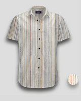 Men's multicolor striped short sleeve cotton shirt - front view

