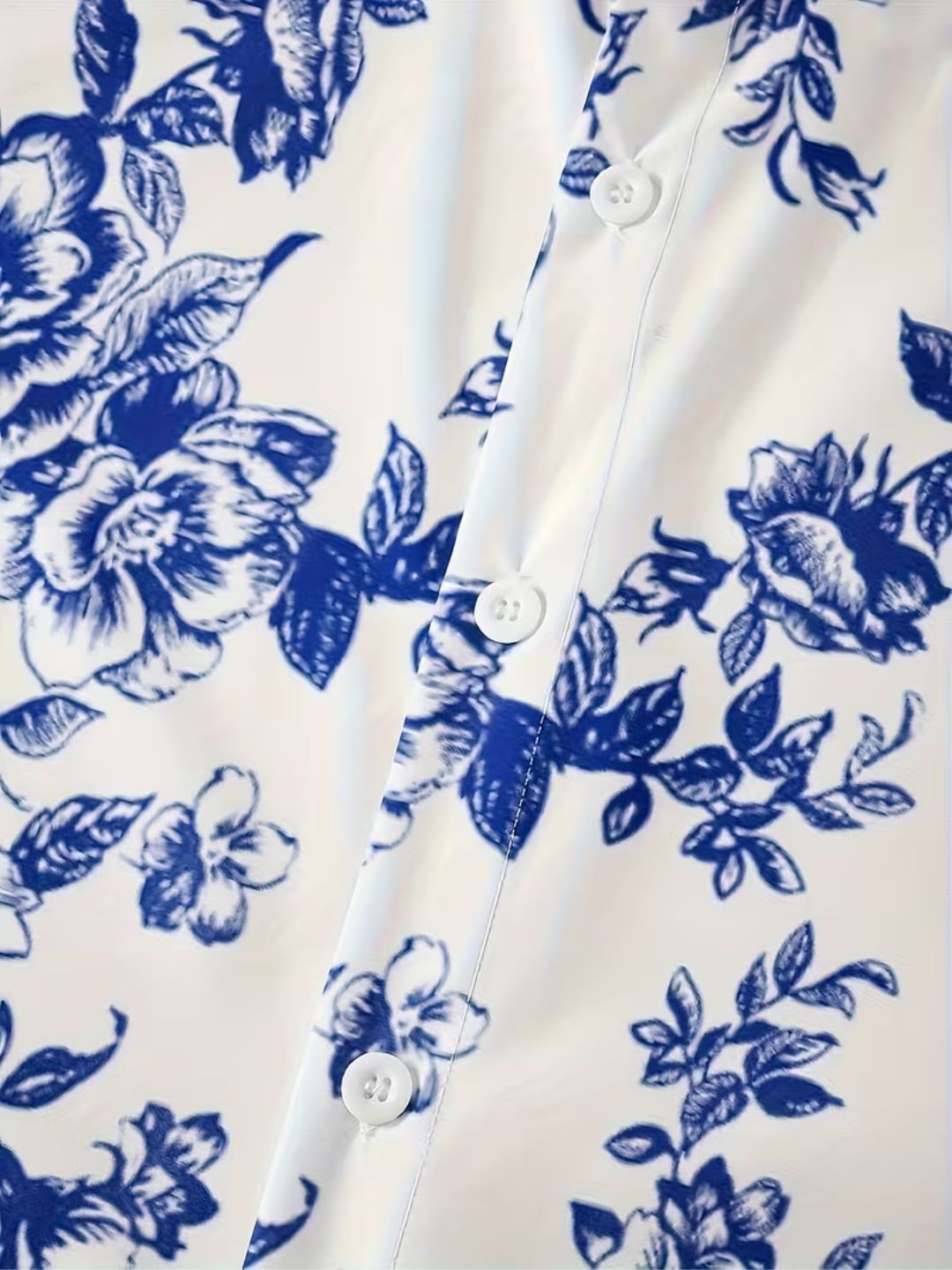 Ocean Blue Botanical Print Casual Shirt