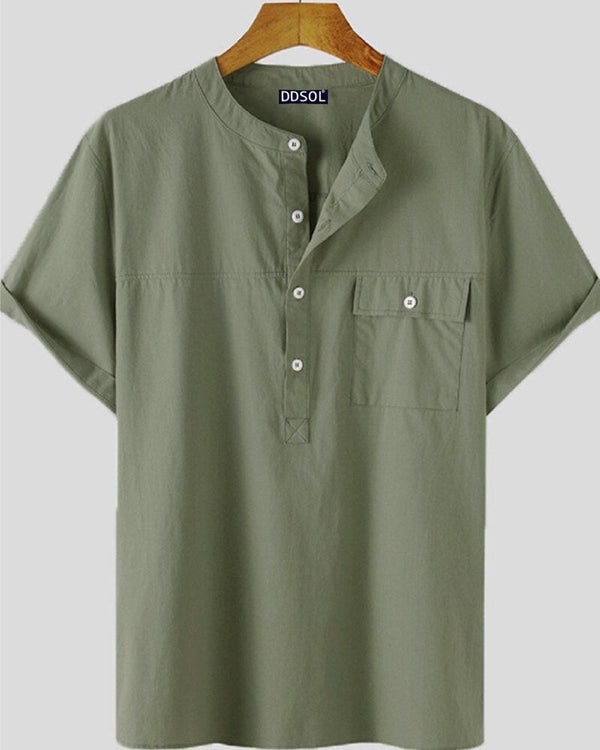 Men's Sage Green Henley Short Sleeve Shirt