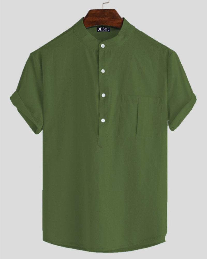 Jade Breeze Band Collar Shirt