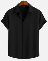 Men’s Black Textured Plain Shirt – Regular Fit Casual Wear