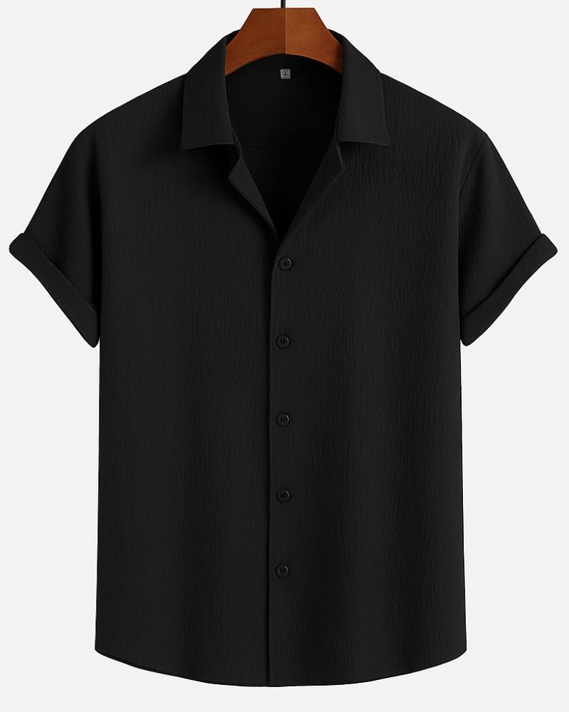 Men’s Black Textured Plain Shirt – Regular Fit Casual Wear