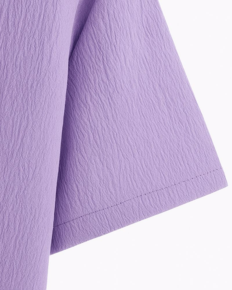 Men's Lavender Textured Casual Half Sleeve Shirt