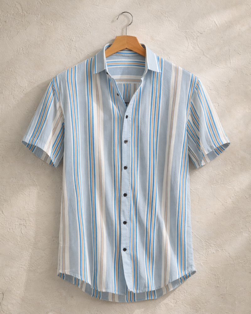 Signature Printed Poplin Shirt – Sky Blue Stripe