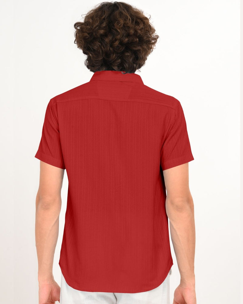 Back view of Ruby Red Textured Shirt for Men