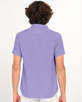Back view of lavender textured short-sleeve shirt for men