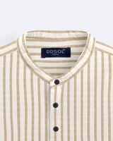Beige Striped Casual Cotton Kurta Shirt