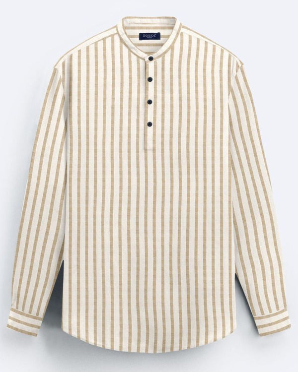 Beige Striped Casual Cotton Kurta Shirt