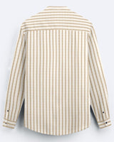 Beige Striped Casual Cotton Kurta Shirt