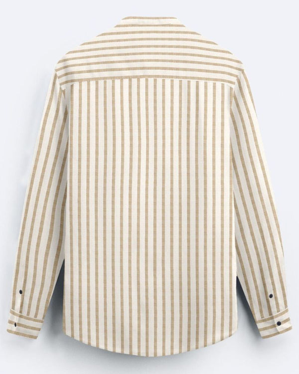 Beige Striped Casual Cotton Kurta Shirt